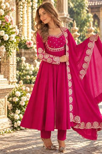 Rani roman silk readymade anarkali suit with embroidery & sequence work