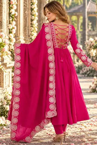 Rani roman silk readymade anarkali suit with embroidery & sequence work