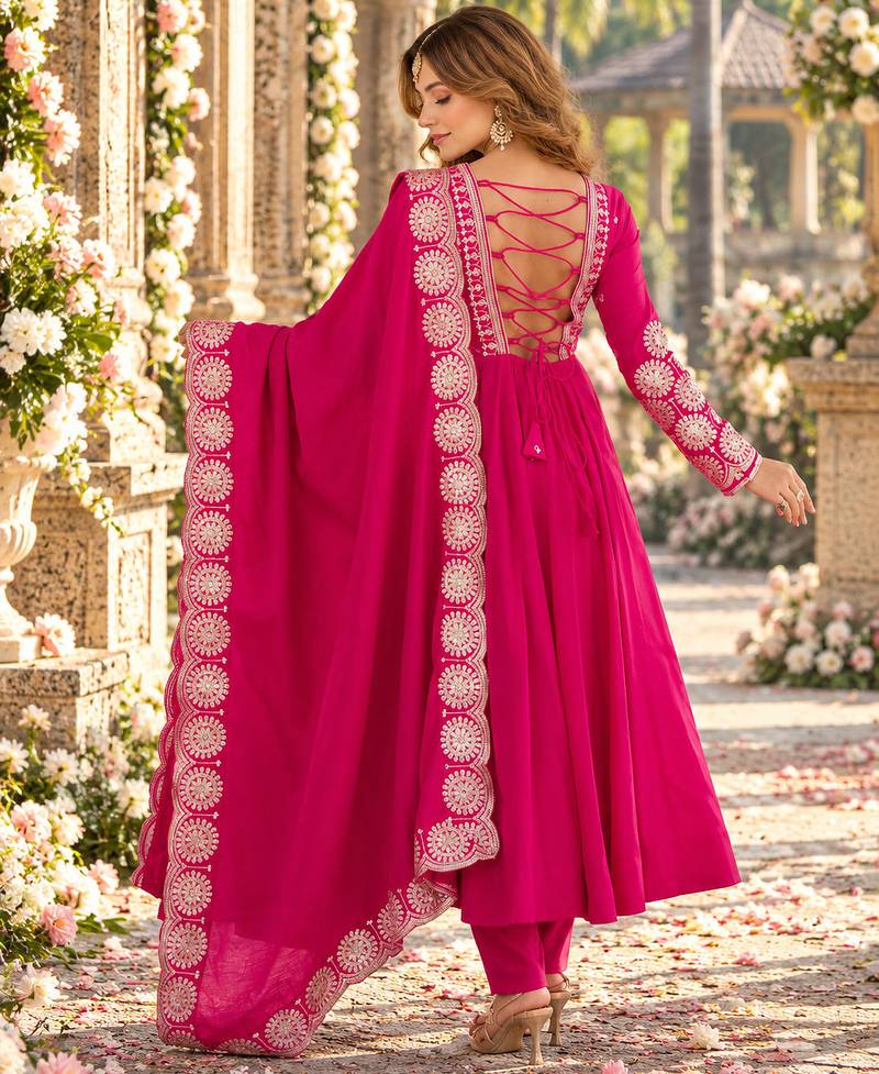 Rani roman silk readymade anarkali suit with embroidery & sequence work