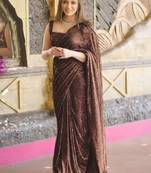 Brown sequinned poly georgette designer saree