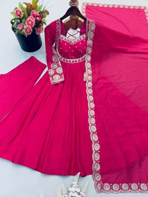 Rani roman silk readymade anarkali suit with embroidery & sequence work 3