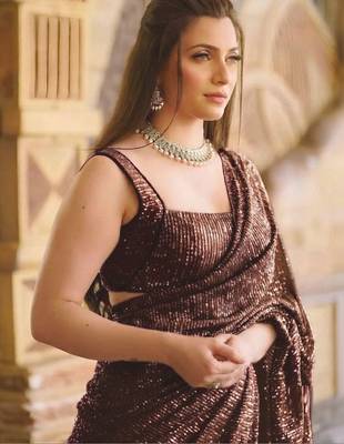 Brown sequinned poly georgette designer saree 4