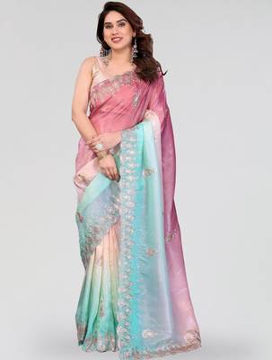 Multicolor ombre sequinned silk blend designer saree 1