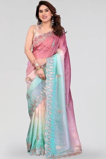 Multicolor ombre sequinned silk blend designer saree