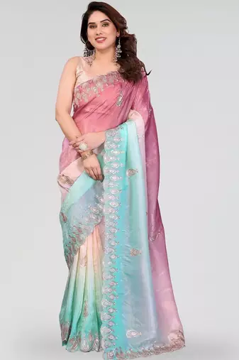 Multicolor ombre sequinned silk blend designer saree