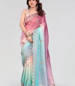 Multicolor ombre sequinned silk blend designer saree