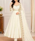 White roman silk readymade anarkali suit with embroidery & sequence work