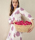 White printed cotton kurta trouser set