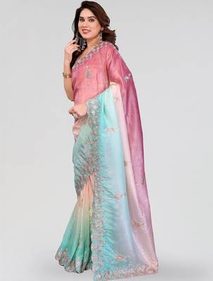 Multicolor ombre sequinned silk blend designer saree 2