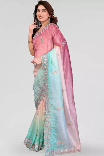 Multicolor ombre sequinned silk blend designer saree