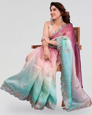 Multicolor ombre sequinned silk blend designer saree 3