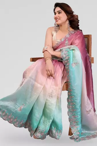 Multicolor ombre sequinned silk blend designer saree
