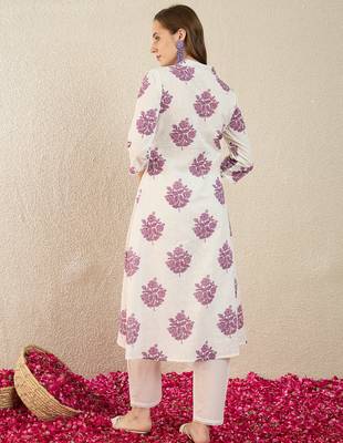 White printed cotton kurta trouser set 2