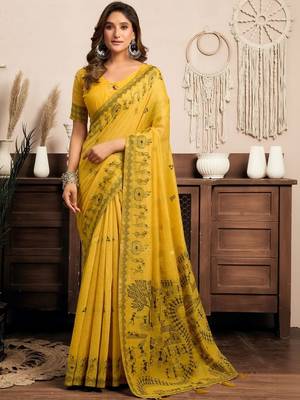 Yellow warli designer saree 1