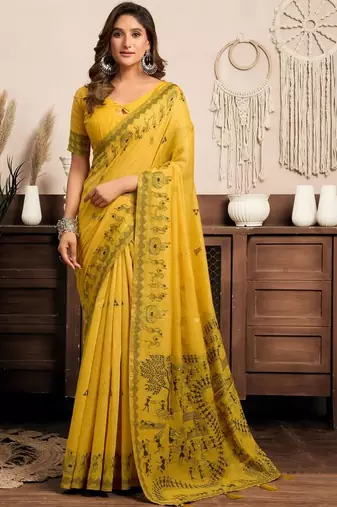 Yellow warli designer saree