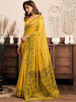 Yellow warli designer saree 2