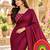 Wine color printed with all over mirror work on premium satin saree