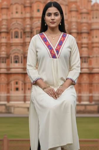 Off white printed liva kurta trouser set