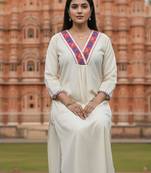 Off white printed liva kurta trouser set