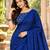 Neavy-blue color printed with all over mirror work on premium satin saree