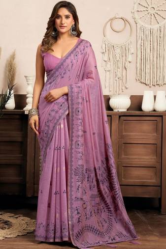 Lavender warli designer saree
