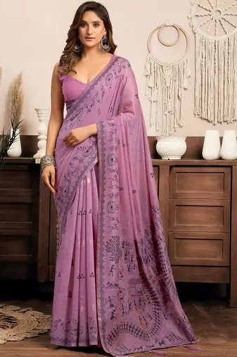 Lavender warli designer saree