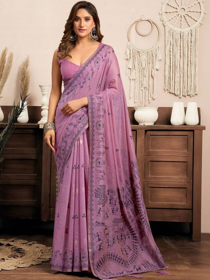 Lavender warli designer saree
