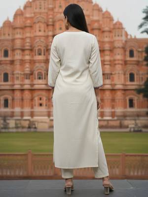 Off white printed liva kurta trouser set 2