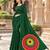 Green color printed with all over mirror work on premium satin saree