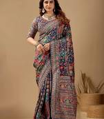 Multicolor paisley embroidered silk blend designer banarasi saree