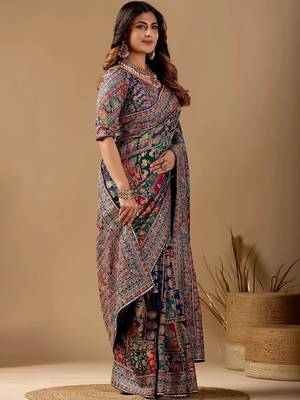 Multicolor paisley embroidered silk blend designer banarasi saree 2