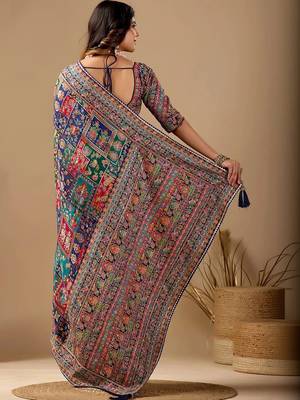 Multicolor paisley embroidered silk blend designer banarasi saree 4