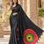 Black color printed with all over mirror work on premium satin saree