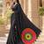 Black color printed with all over mirror work on premium satin saree