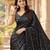 Black color printed with all over mirror work on premium satin saree