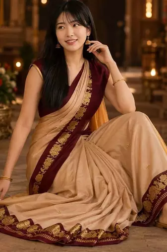 Beige zari  cotton kanjeevaram saree