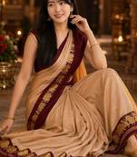 Beige zari  cotton kanjeevaram saree