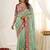 Sea green floral embroidered silk blend designer saree