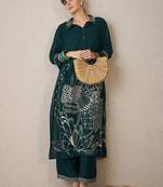 Green printed viscose rayon kurta trouser set