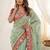 Sea green floral embroidered silk blend designer saree