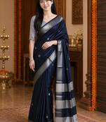 Navy blue zari  cotton kanjeevaram saree