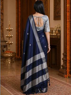 Navy blue zari  cotton kanjeevaram saree 2
