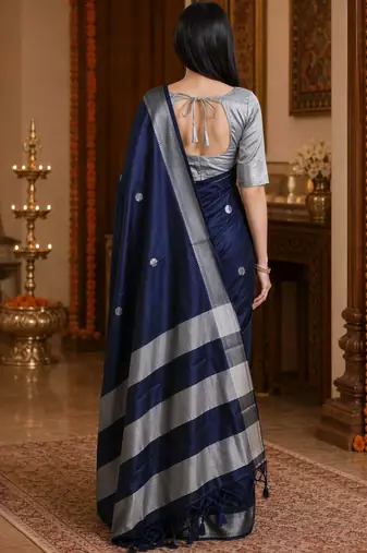 Navy blue zari  cotton kanjeevaram saree