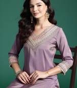 Lavender embroidered silk kurta trouser set
