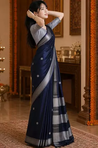 Navy blue zari  cotton kanjeevaram saree