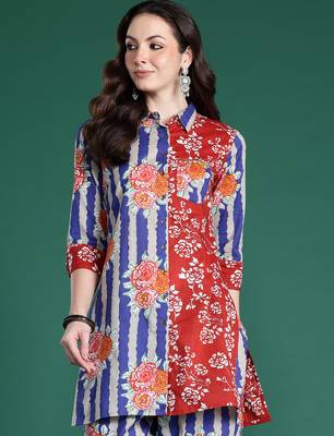Multicolor printed cotton kurta trouser set 1