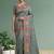 Grey floral embroidered silk blend designer saree