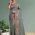 Grey floral embroidered silk blend designer saree
