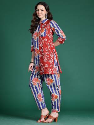 Multicolor printed cotton kurta trouser set 3