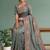 Grey floral embroidered silk blend designer saree